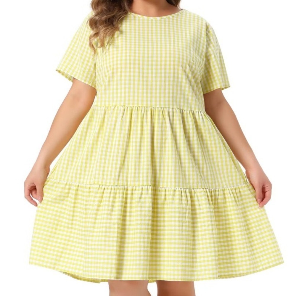 NWT Old Navy XL Juniors Yellow Gingham Tiered Babydoll Dress Picnic Summer Cute
